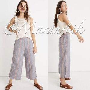 Madewell Rainbow Stripe Tall Side Button Huston Pull-On Crop Wide Leg Pants S